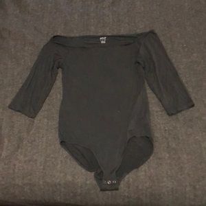 Dark Gray Off The Shoulder Long Sleeve Body Suit